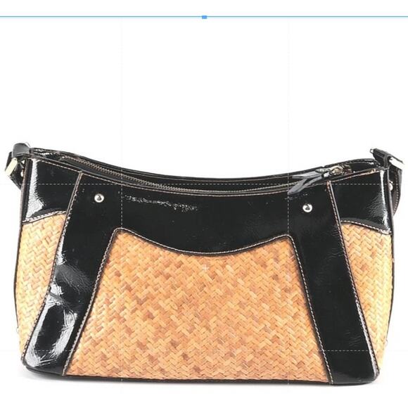 Etienne Wicker Purse HandBag Pocket Zip Shoulder bag Black Patent Leather - Picture 3 of 9